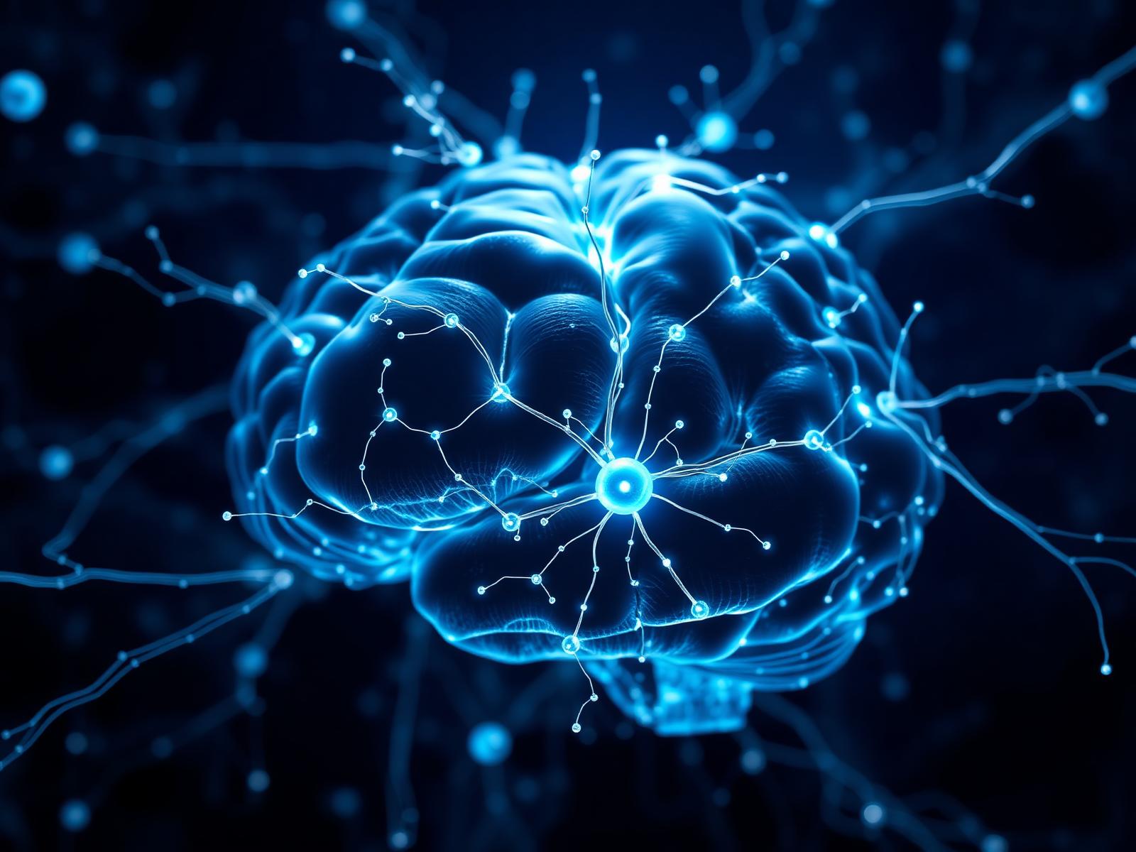 Red neuronal con sinapsis iluminadas representando neurociencia cognitiva